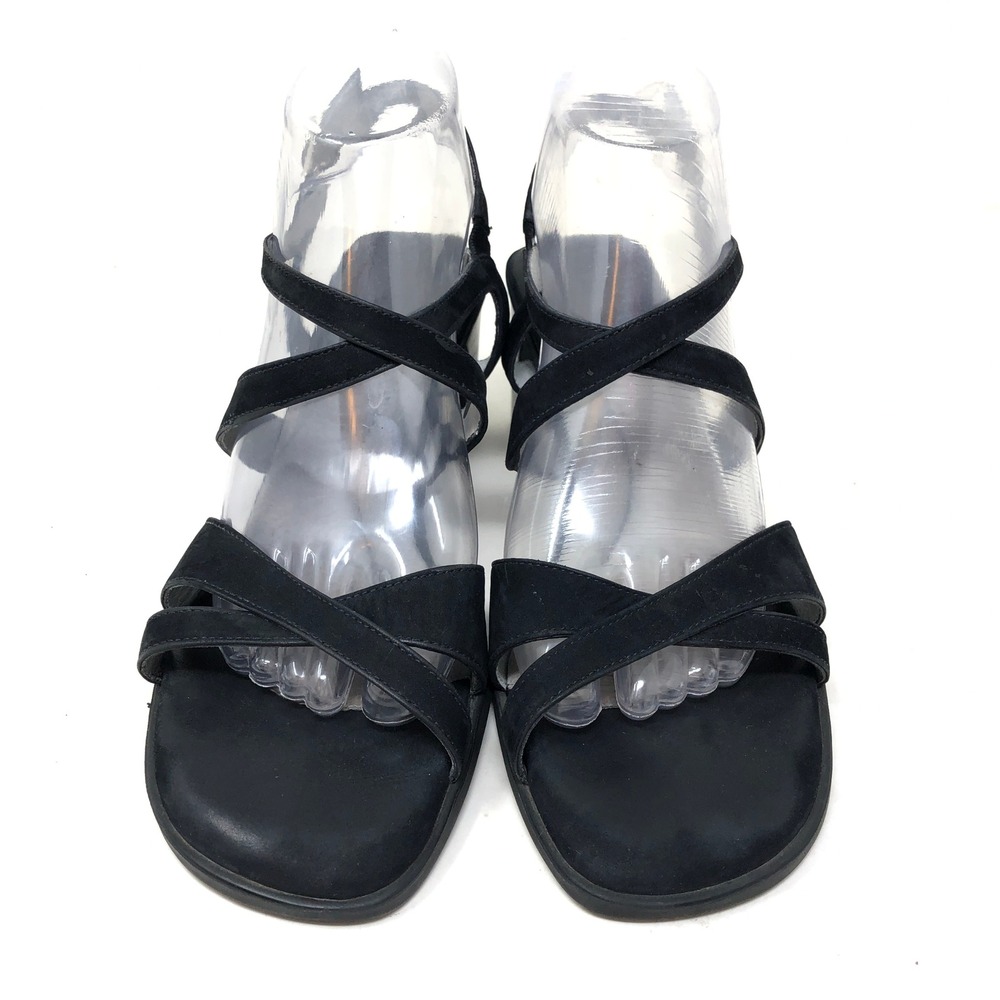 BeautiFeel Womens 40 Strappy Block Heel Sandals Black Suede Straps Buckle - Picture 2 of 11